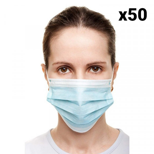 50 masques respiratoires type chirurgical 3 plis