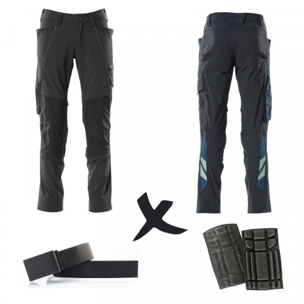 Pack : 2 pantalons de travail stretch MASCOT 18479 + ceinture et genouillères